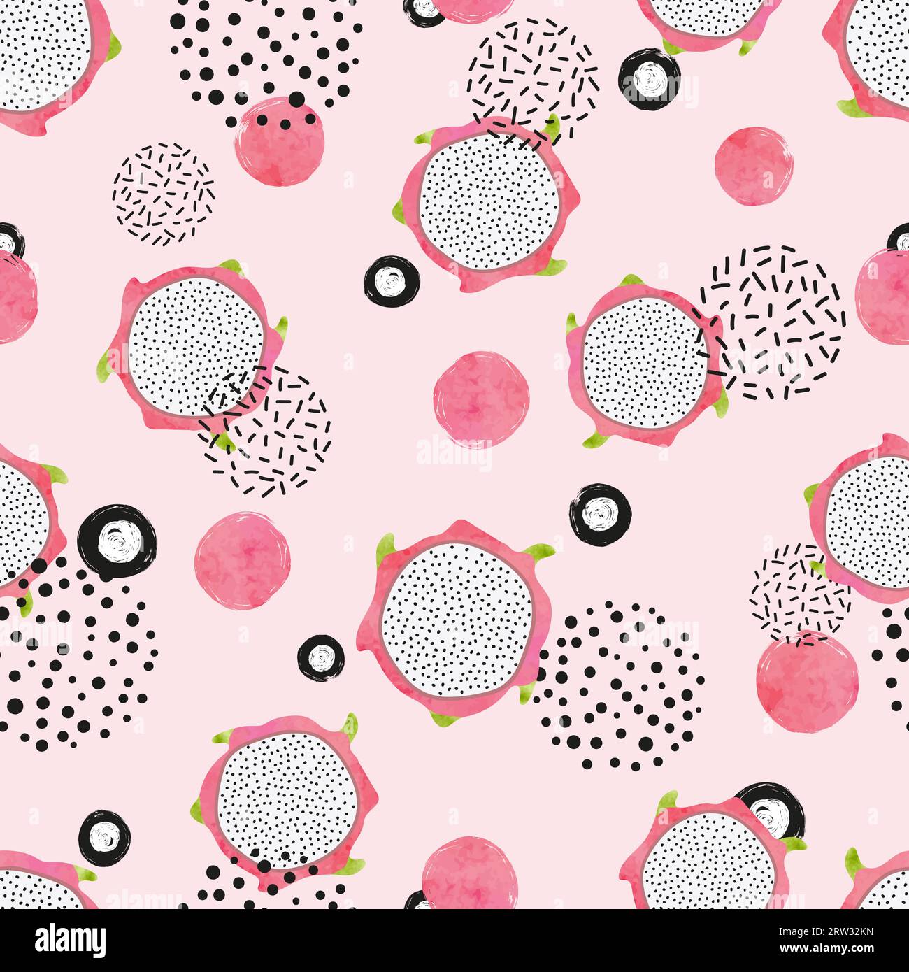 Seamless abstract pattern with dragon fruit slices. Stock Vector