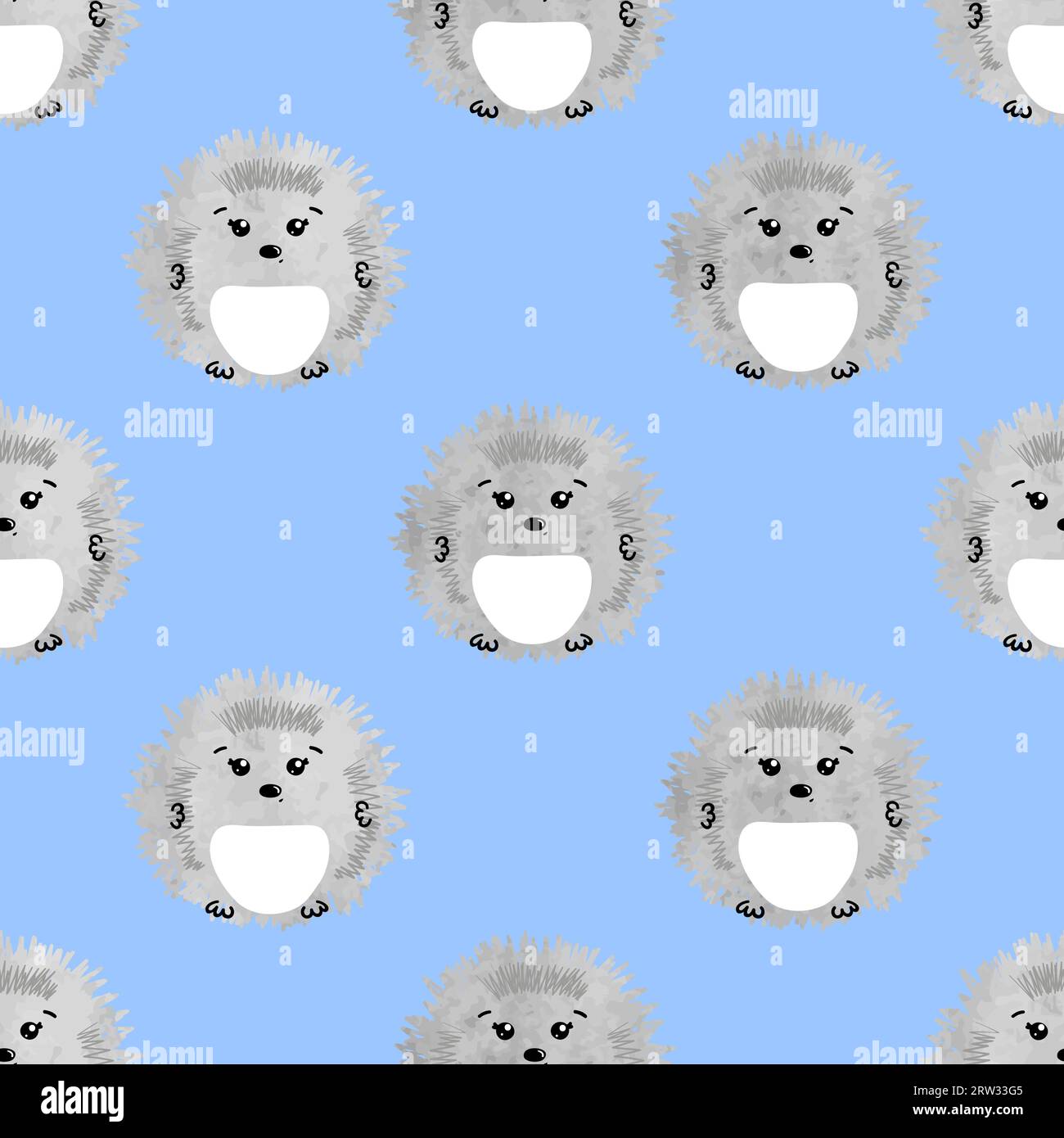 Seamless vector pattern with cute watercolor hedgehogs. Stock Vector