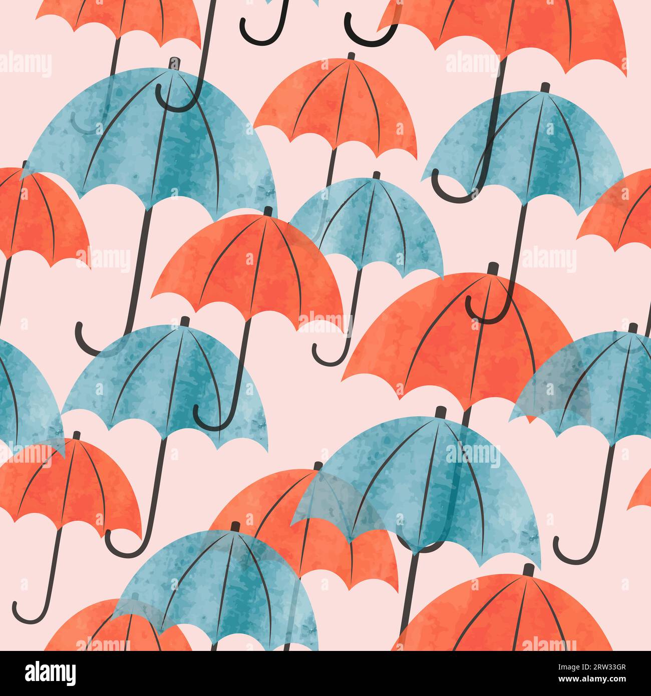 Watercolor umbrellas seamless pattern. Vector illustration, suitable