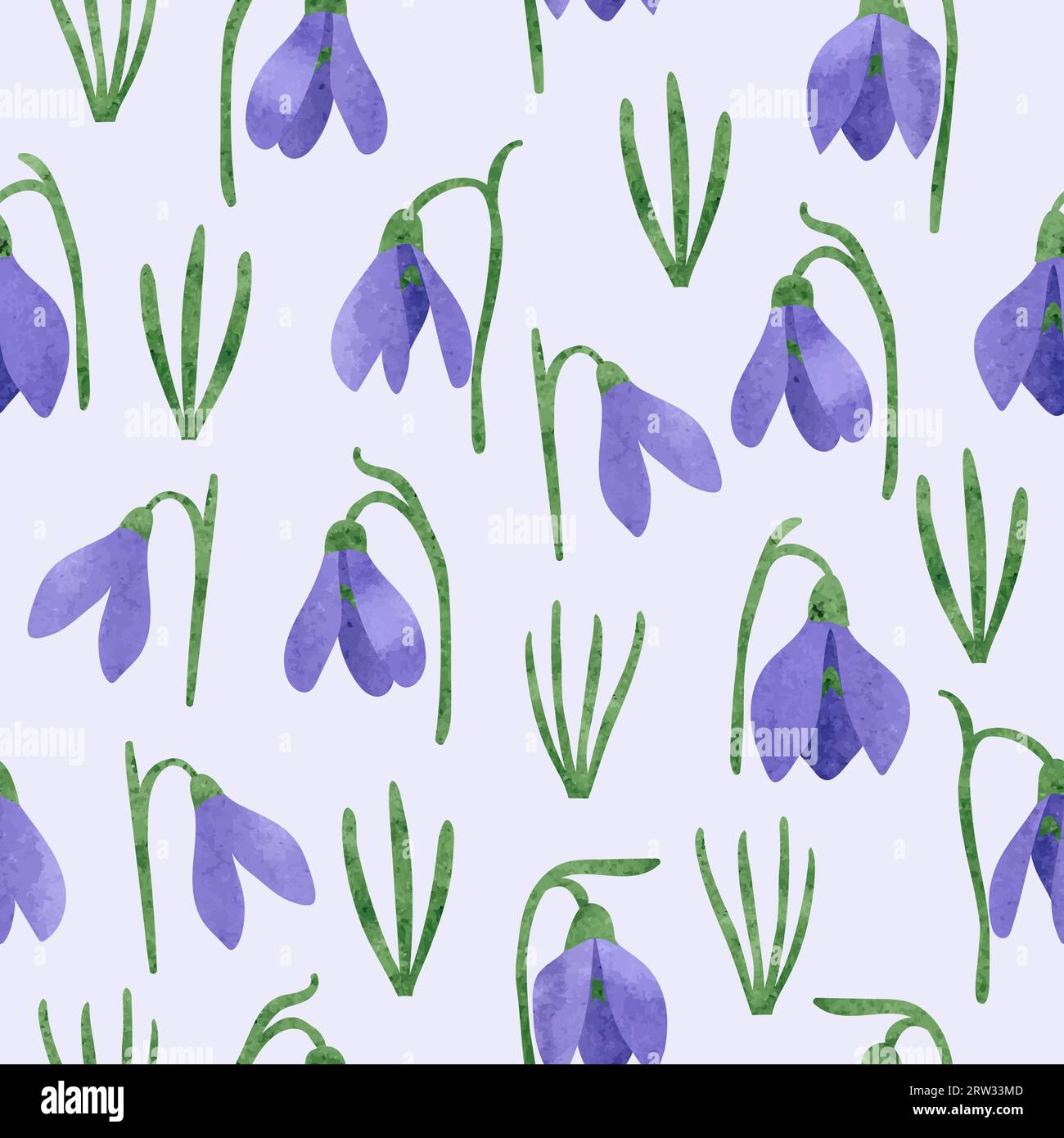 Seamless watercolor snowdrops pattern. Vector spring floral background. Stock Vector