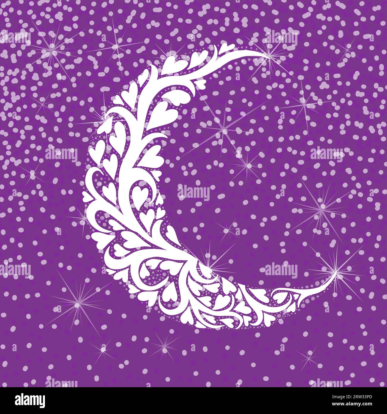 Ramadan Mubarak Kareem. Abstract moon made from patterns object. Vector illustration Stock Vector