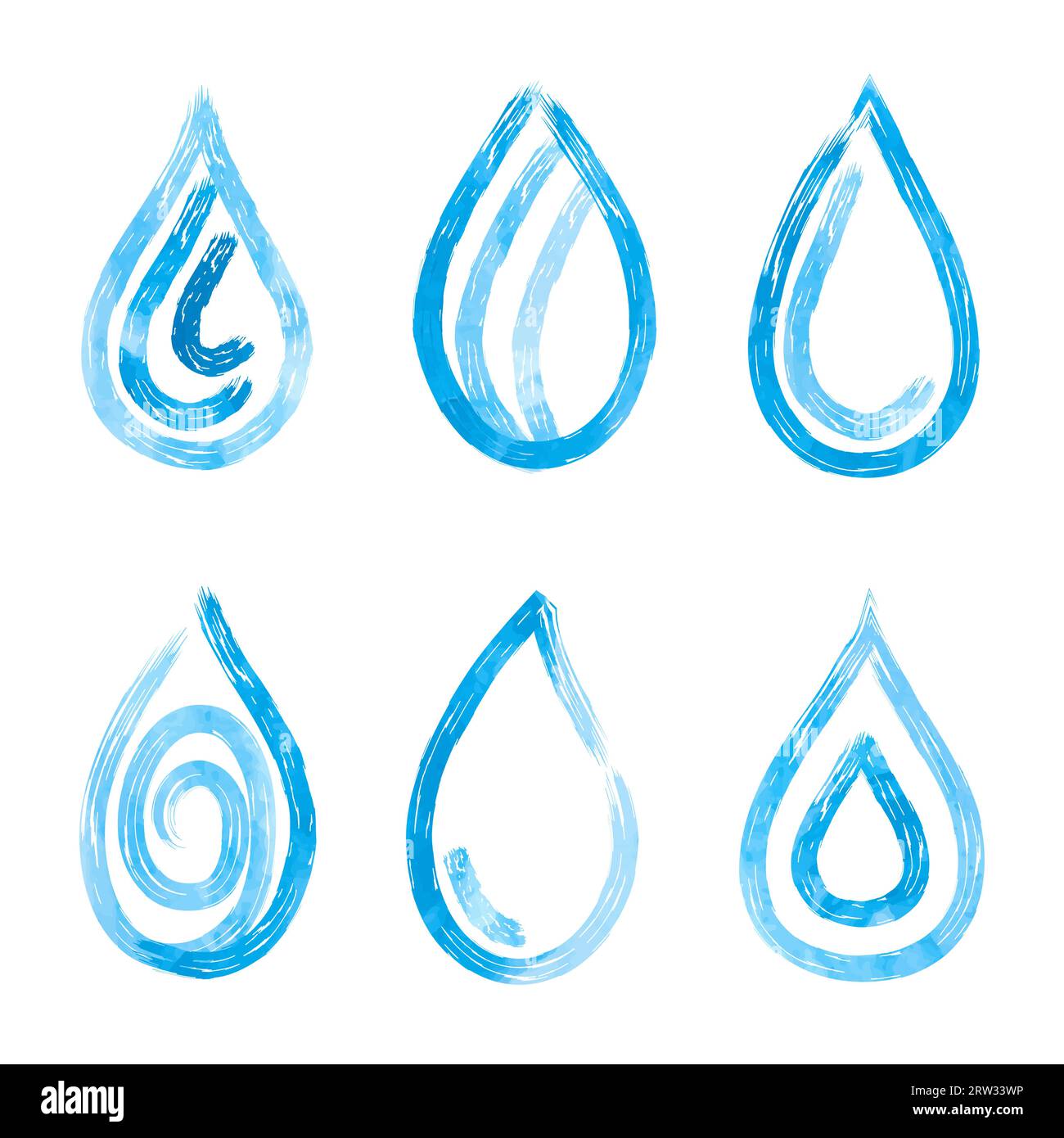 Watercolor blue water drops isolated on white. Vector icons set Stock ...