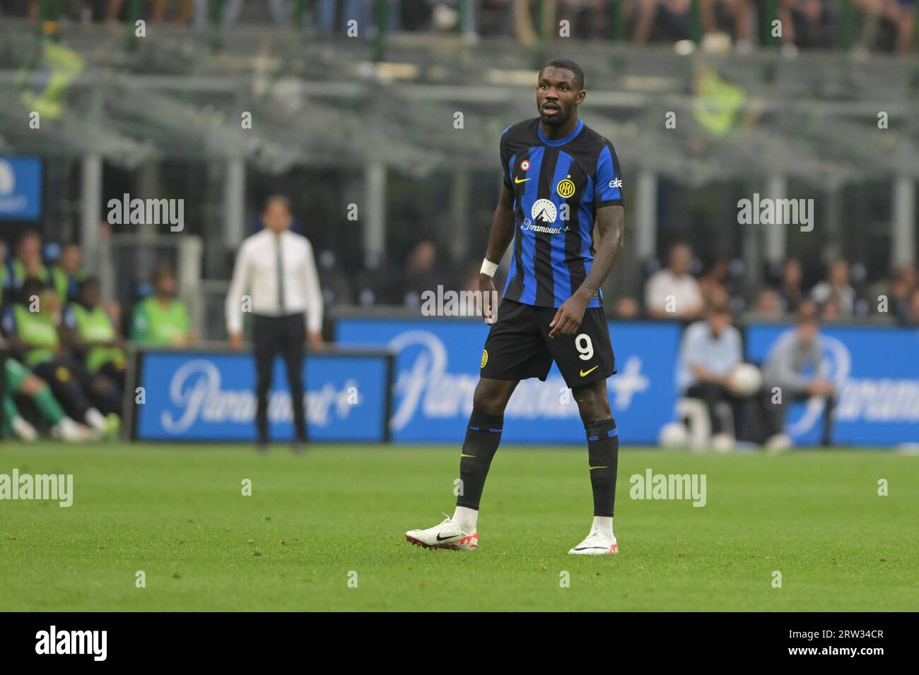 Milan, Italy. 16th Sep 2023. Marcus Thuram of Inter Fc during the Italian Serie A football match between Inter FC Internazionale and AC Milan on 16 of September 2023 at Giuseppe Meazza San Siro Siro stadium in Milan, Italy. Photo Tiziano Ballabio Credit: Tiziano Ballabio/Alamy Live News Stock Photo