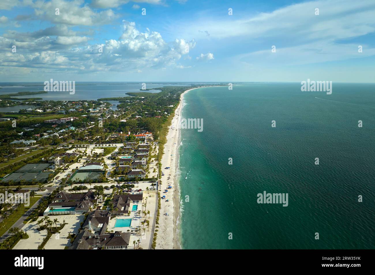 Premium housing development in the USA. Expensive waterfront houses