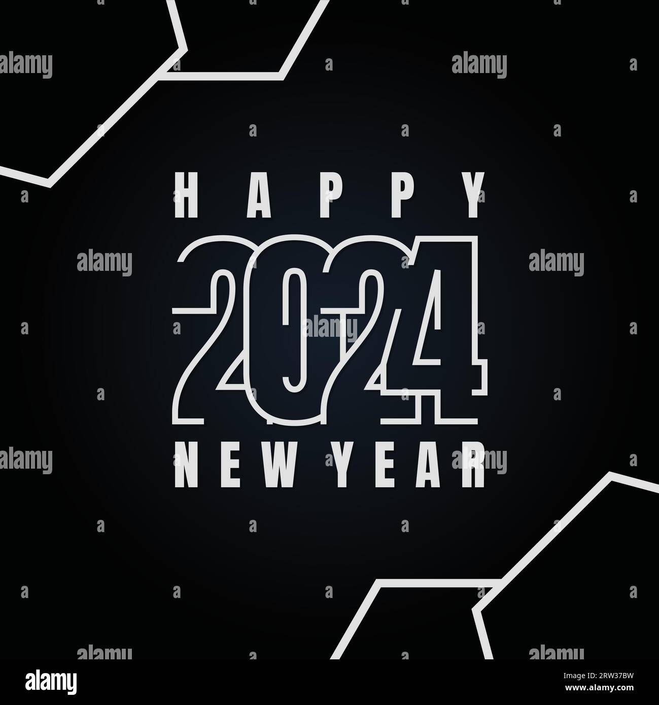 Happy New Year 2024 style outline number design template background