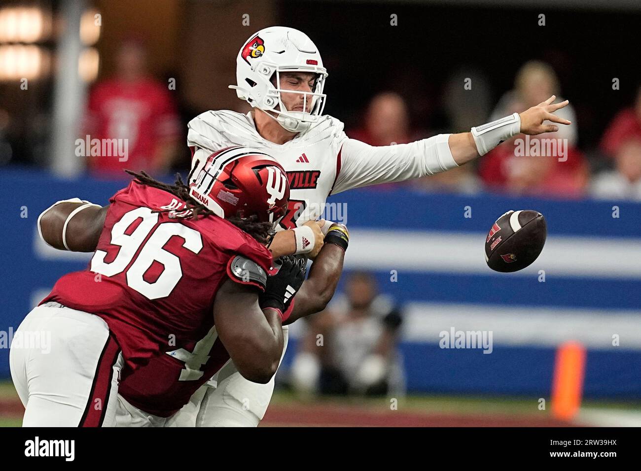 Louisville quarterback Jack Plummer (13) is called for a penalty as