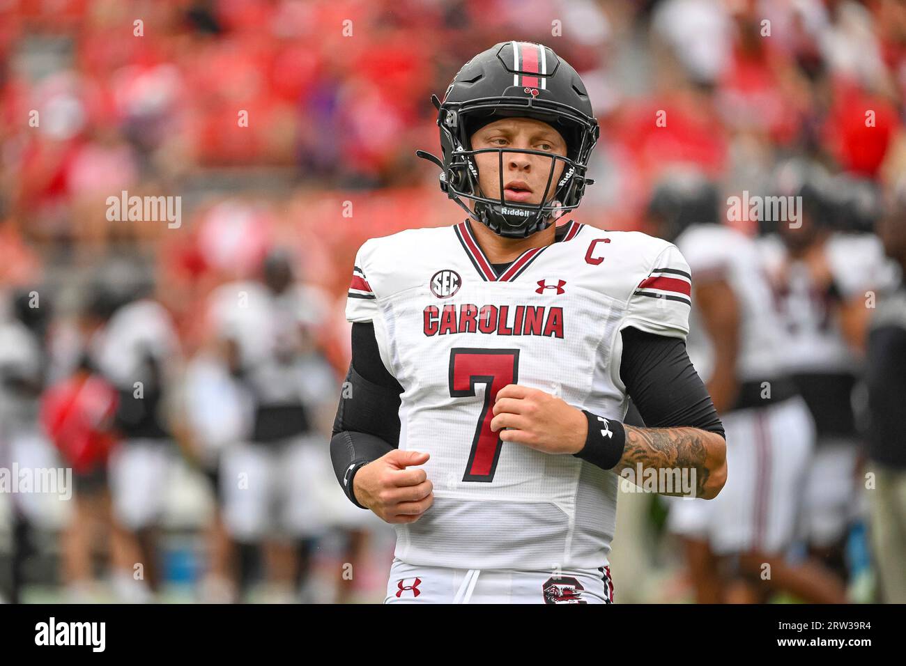 ATHENS, GA - SEPTEMBER 16: South Carolina Gamecocks quarterback Spencer  Rattler (7) prior to the college football game between the South Carolina  Gamecocks and Georgia Bulldogs on September 16, 2023, at Sanford