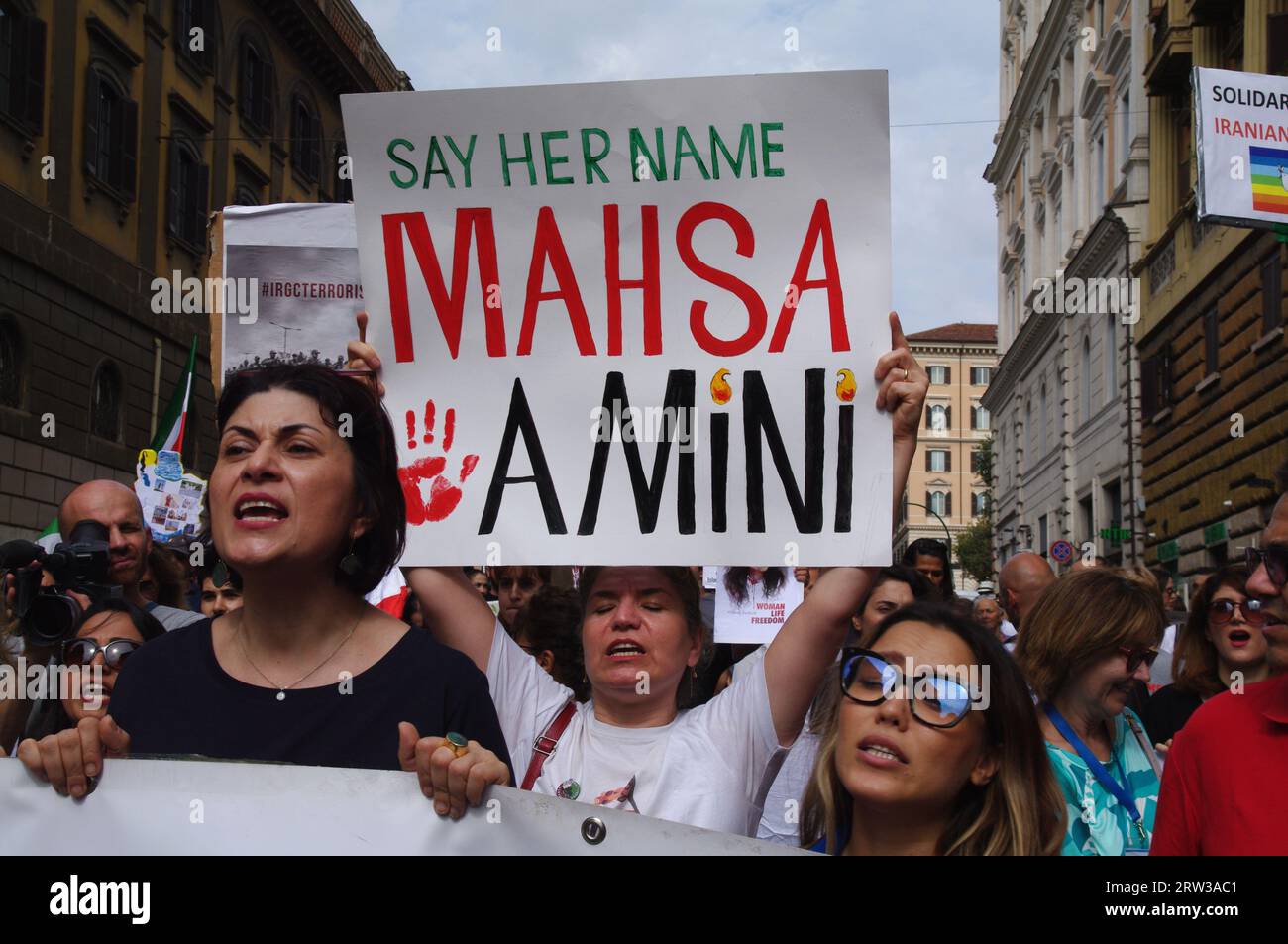 Rome, Italy. 16th Sep, 2023. Iranian activists mark one year since the ...