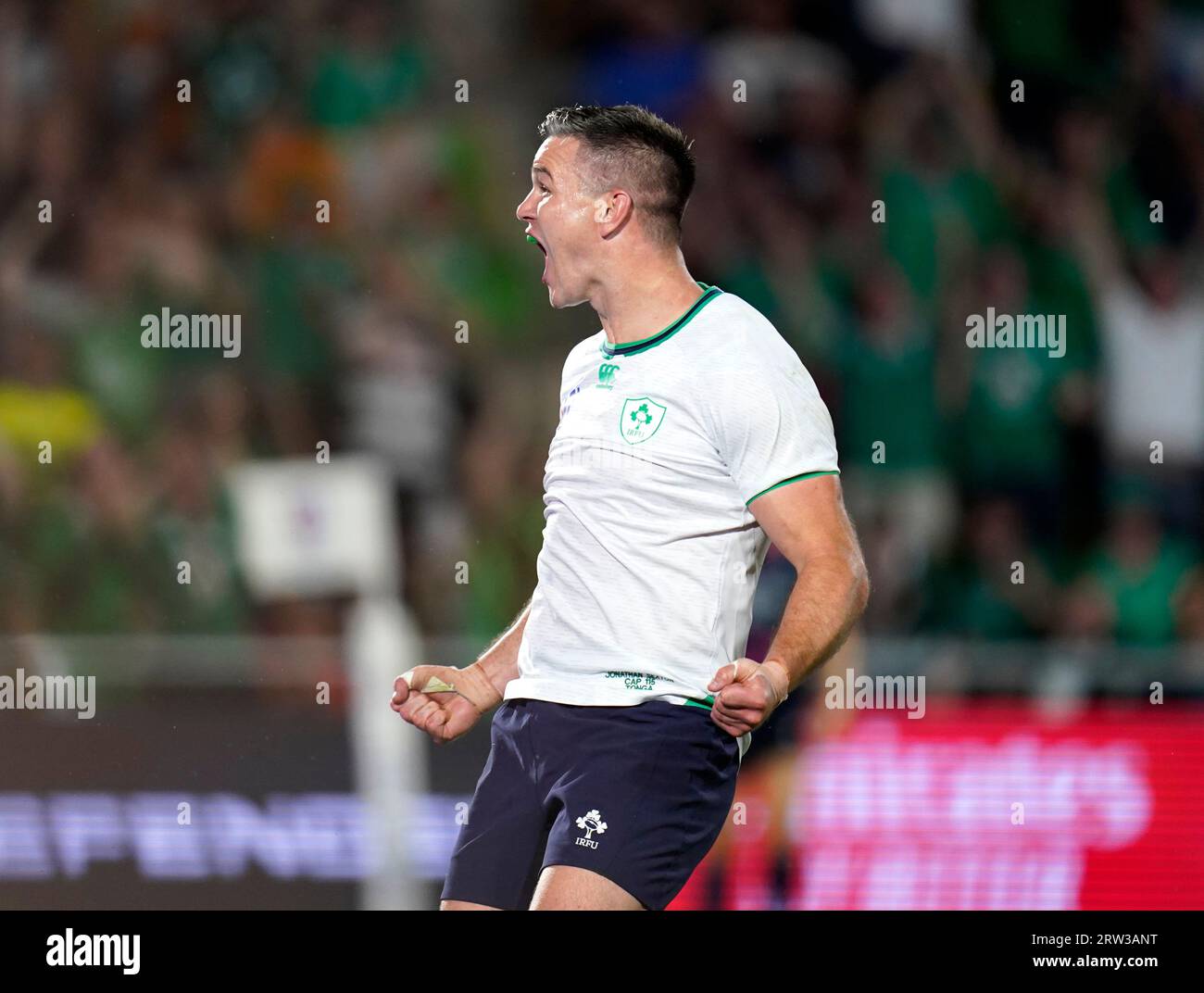 Irelands Jonathan Sexton Celebrates Scoring Their Sides Fourth Try Of