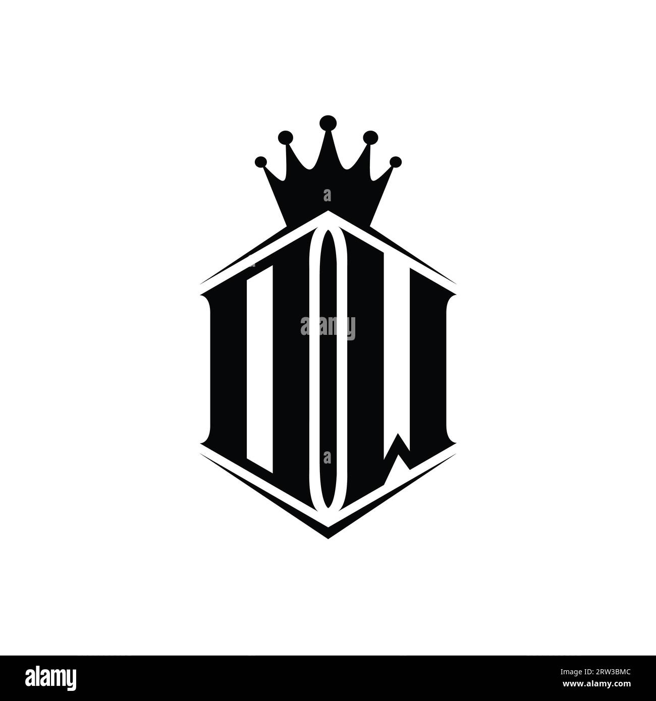 DW Letter Logo monogram hexagon shield shape crown with sharp style ...
