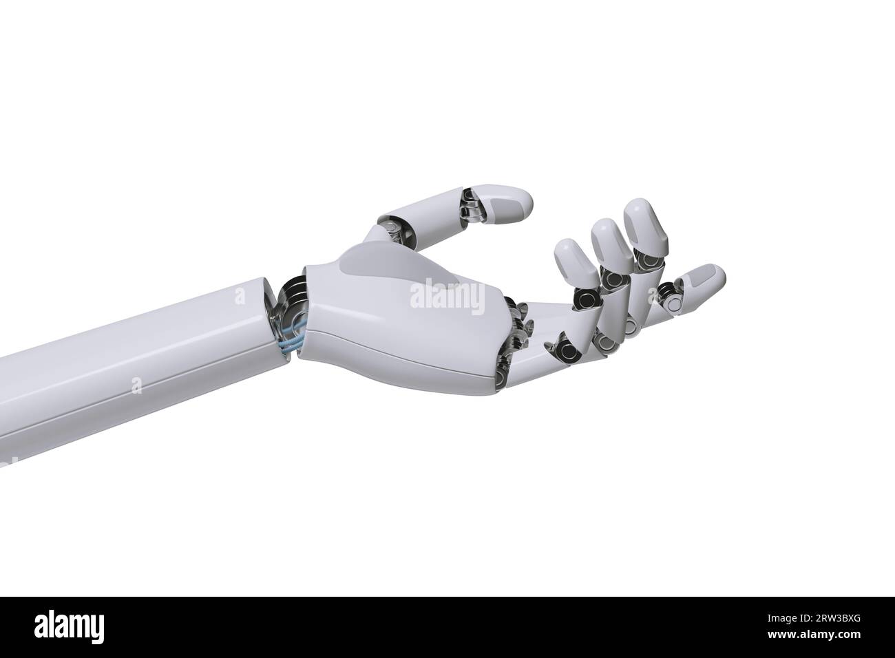 Robotic hand with palm up isolated on white background. 3d illustration. Stock Photo