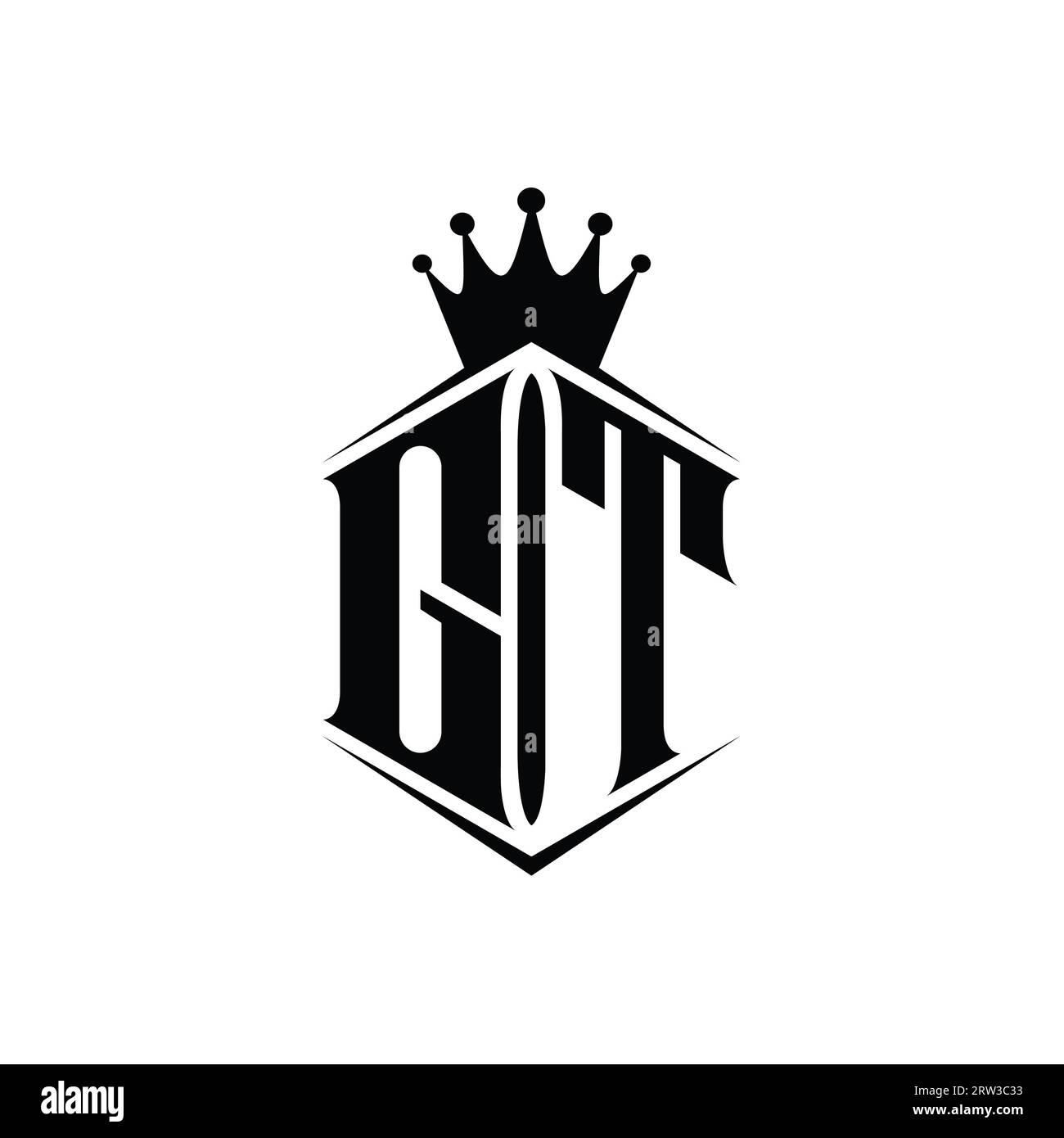 GT Letter Logo monogram hexagon shield shape crown with sharp style ...