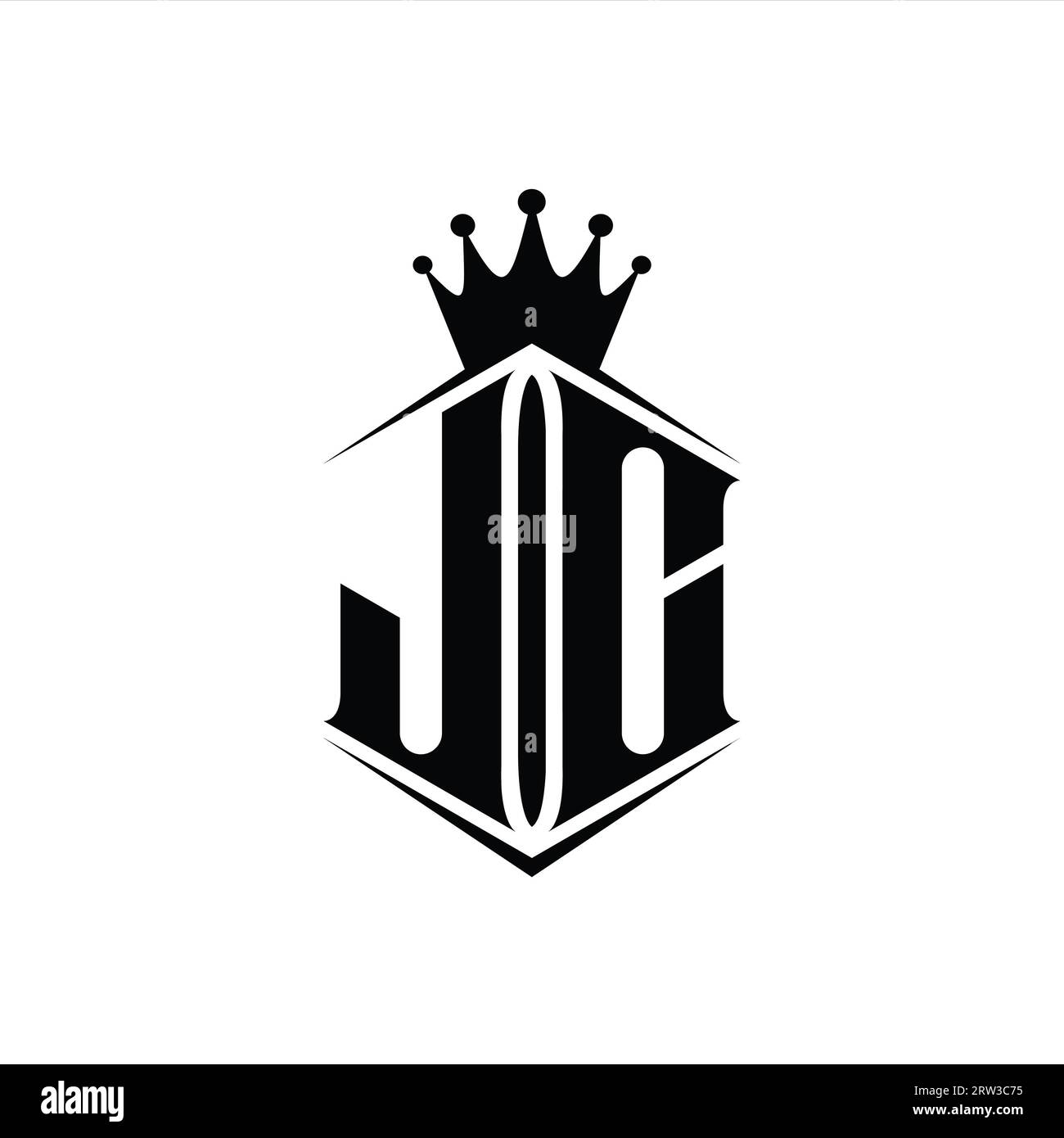JC Letter Logo monogram hexagon shield shape crown with sharp style design template Stock Photo