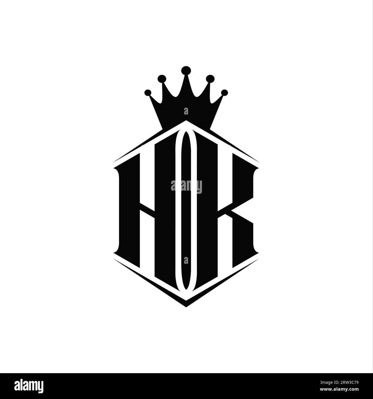 HK Letter Logo monogram hexagon shield shape crown with sharp style ...