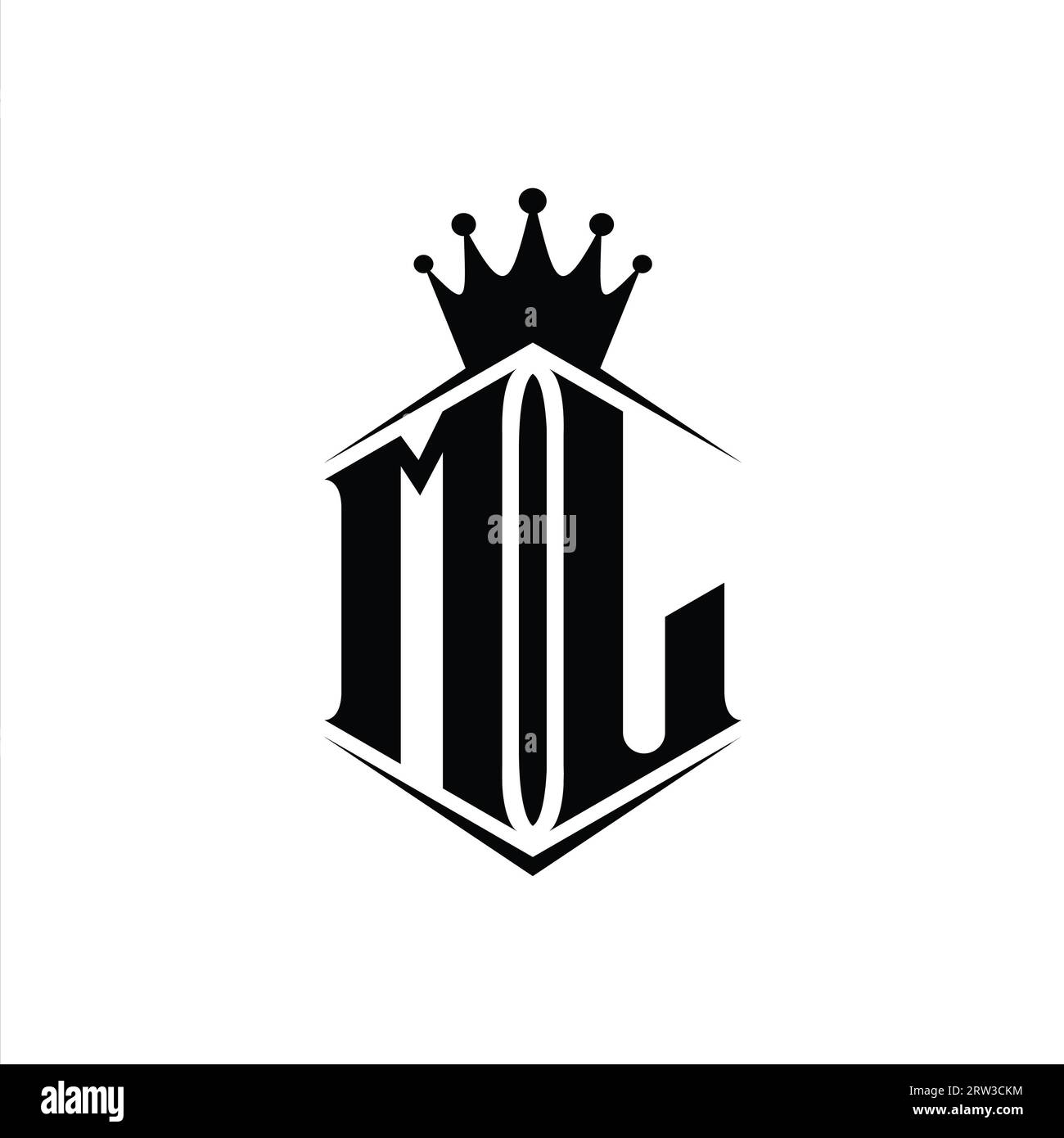 ML Letter Logo monogram hexagon shield shape crown with sharp style ...