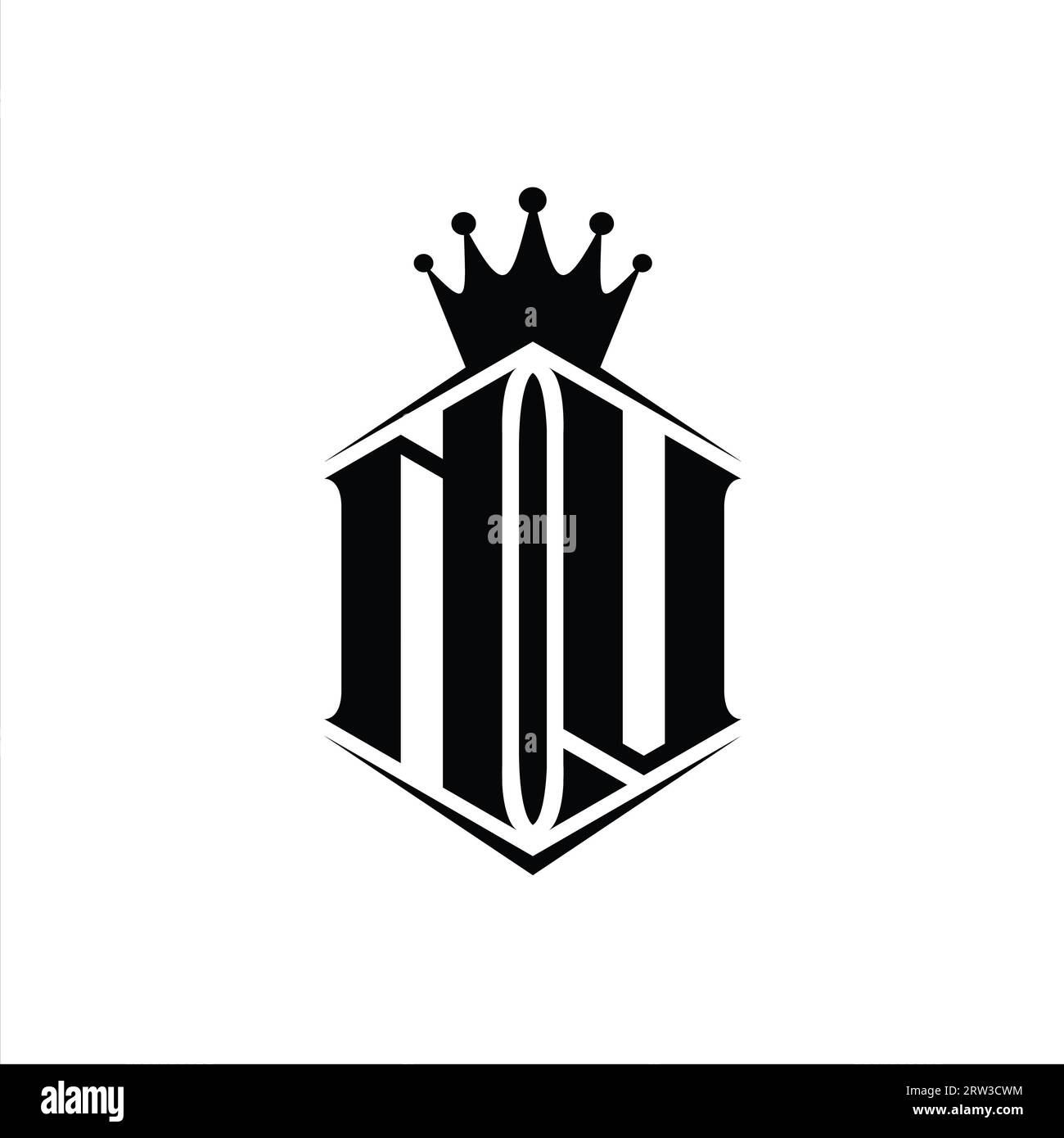 NV Letter Logo monogram hexagon shield shape crown with sharp style ...