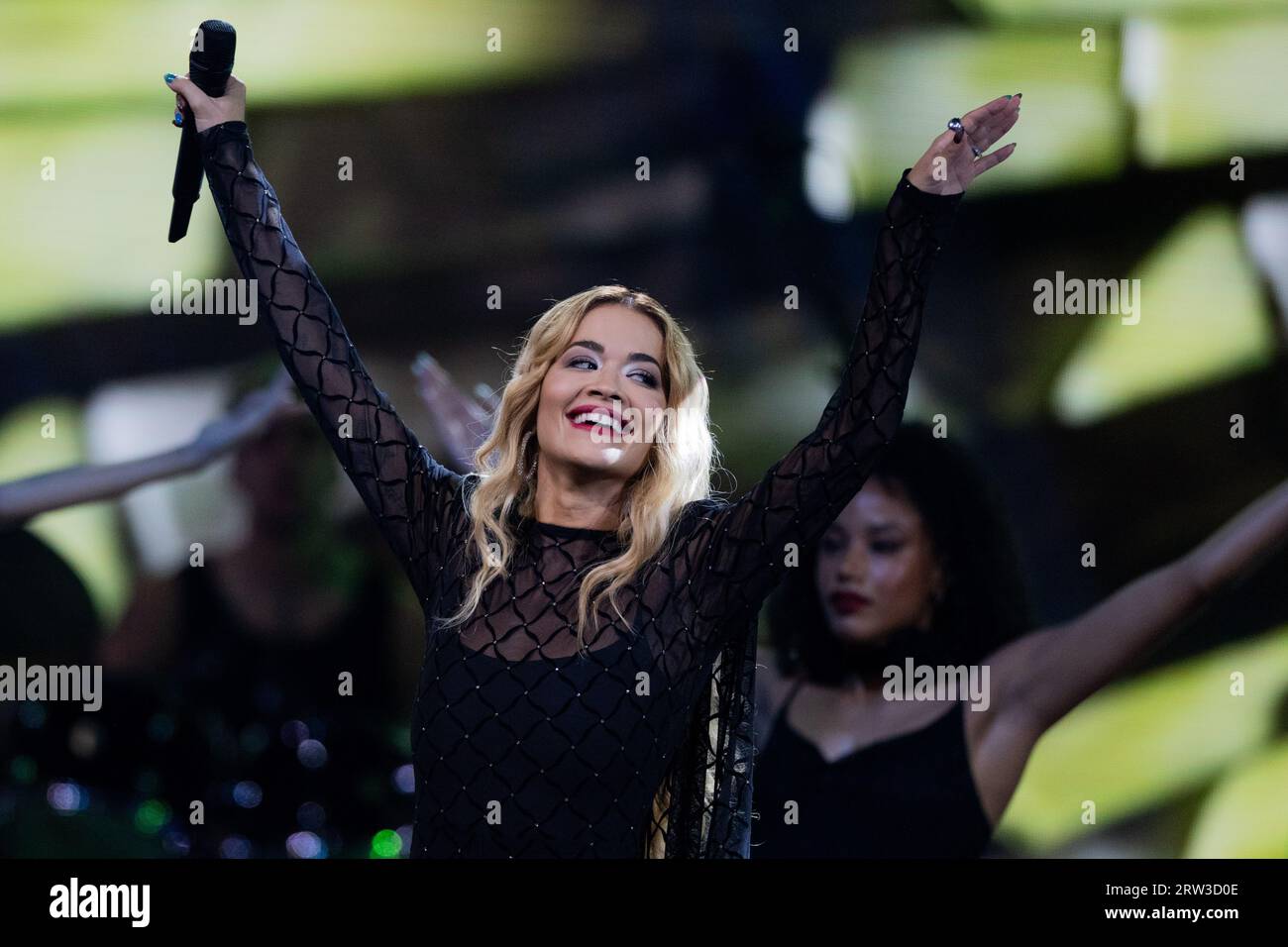 Duesseldorf, Germany. 16th Sep, 2023. Rita Ora, British singer, takes ...
