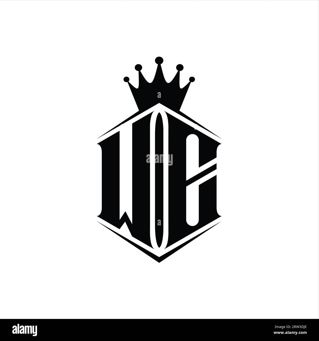 WE Letter Logo monogram hexagon shield shape crown with sharp style ...