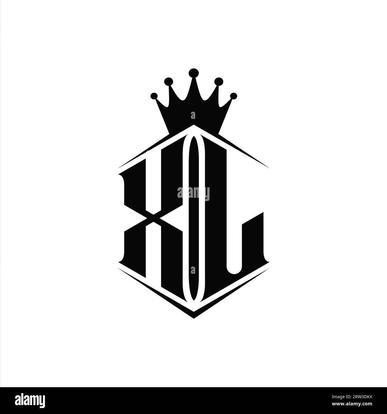 XL Letter Logo monogram hexagon shield shape crown with sharp style design template Stock Photo