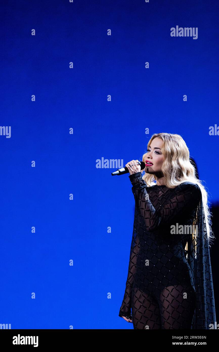 Duesseldorf, Germany. 16th Sep, 2023. Rita Ora, British singer, takes ...