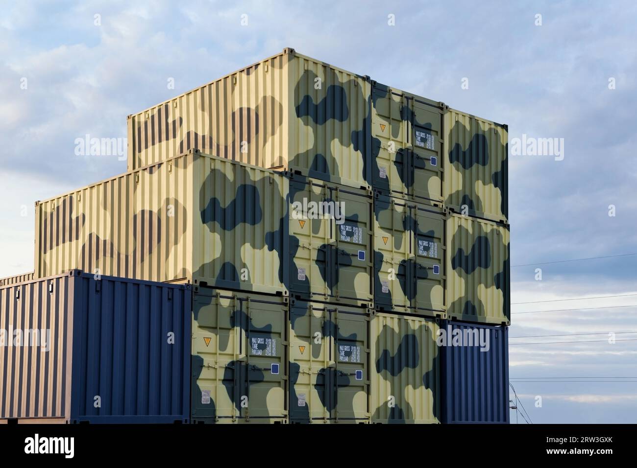 Military shipping containers contain weapon or specialpurpose. stacked