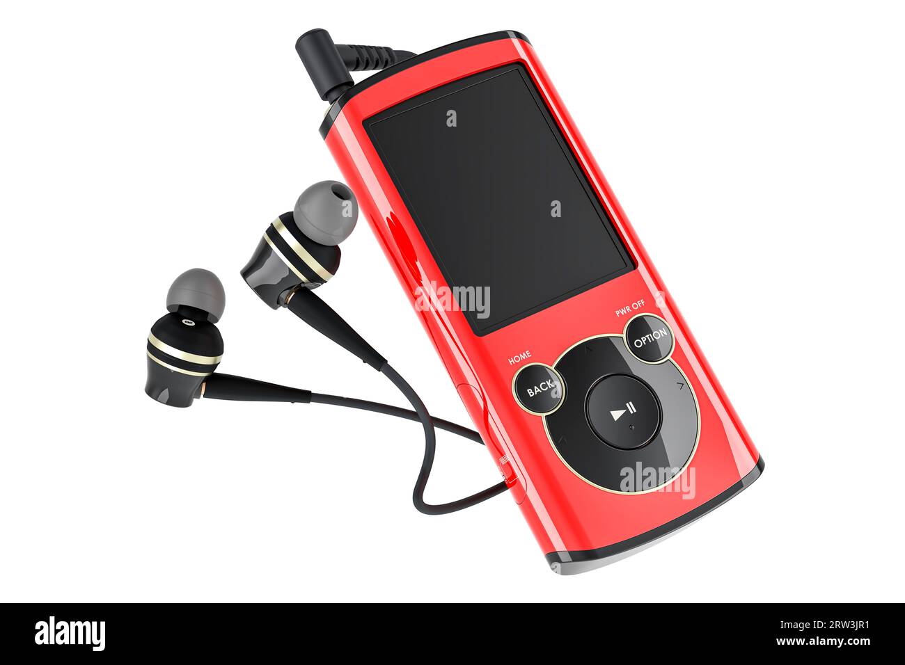 Digital audio player with wired earphones. 3D rendering isolated on