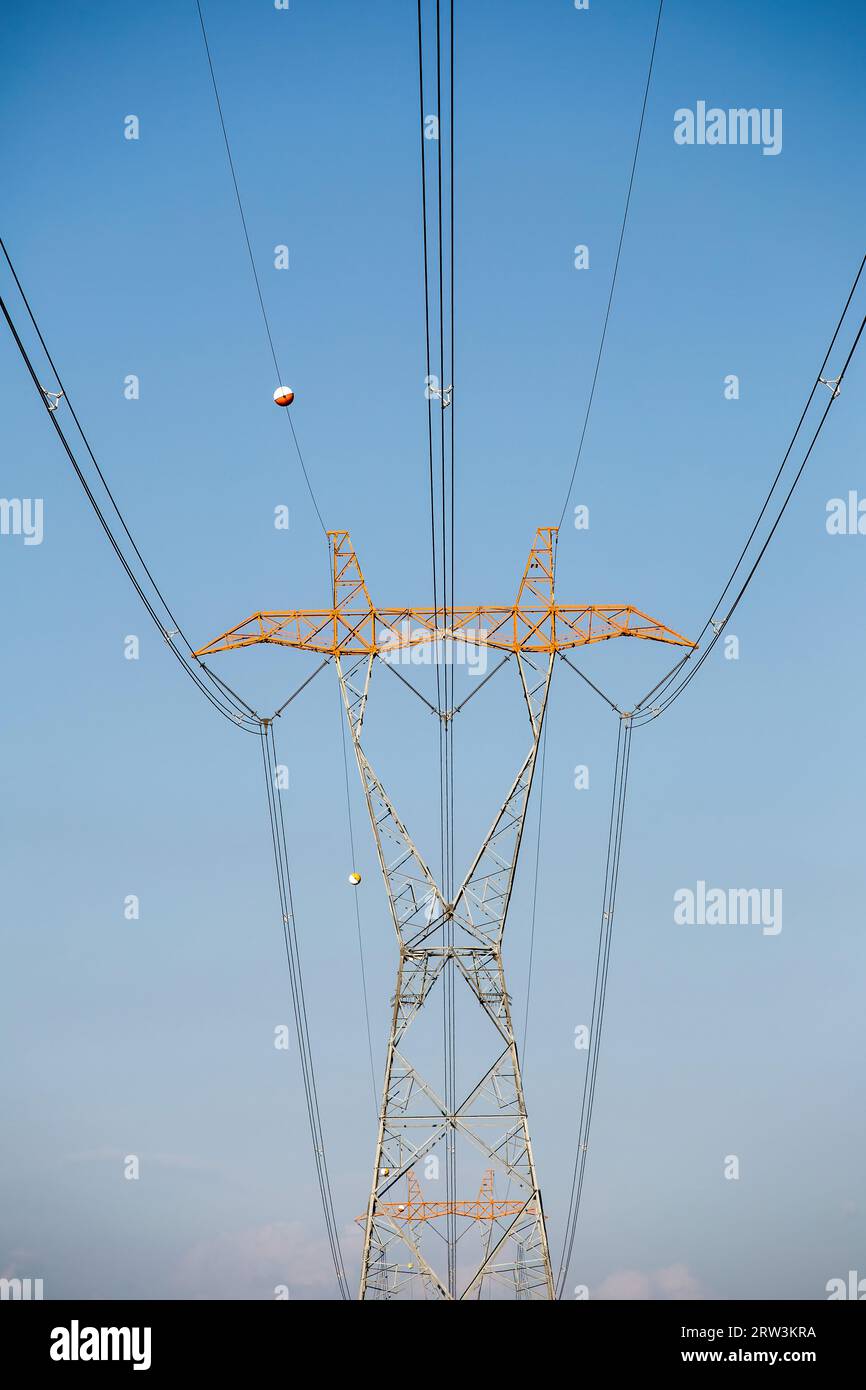 Symmetrical high voltage electricity poles in Turkey Stock Photo Alamy