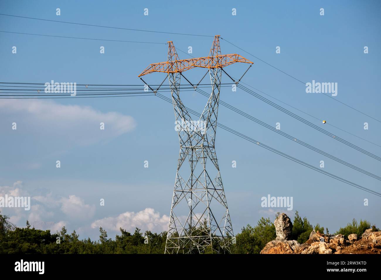 Symmetrical high voltage electricity poles in Turkey Stock Photo Alamy