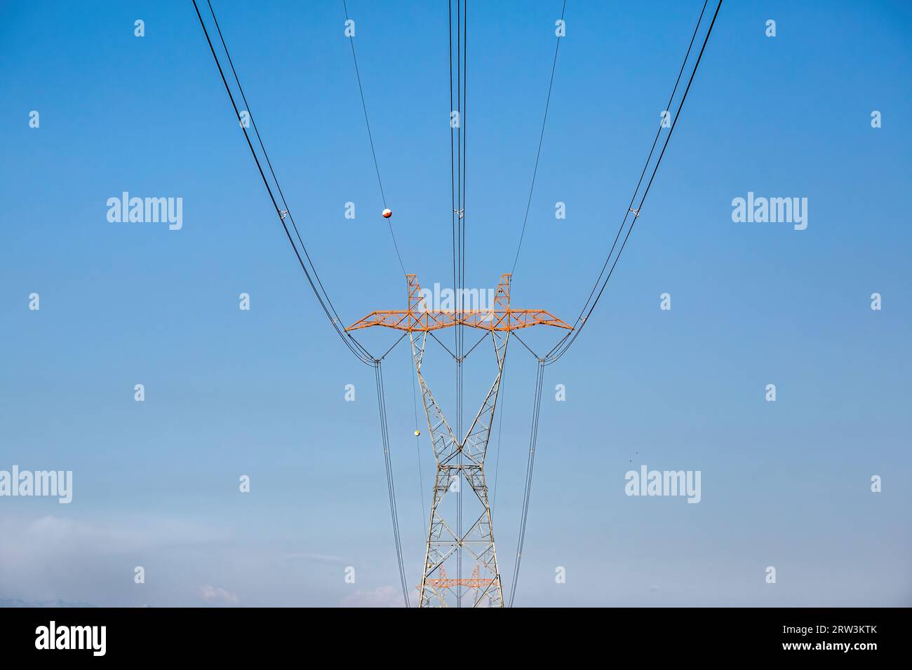 Symmetrical high voltage electricity poles in Turkey Stock Photo Alamy