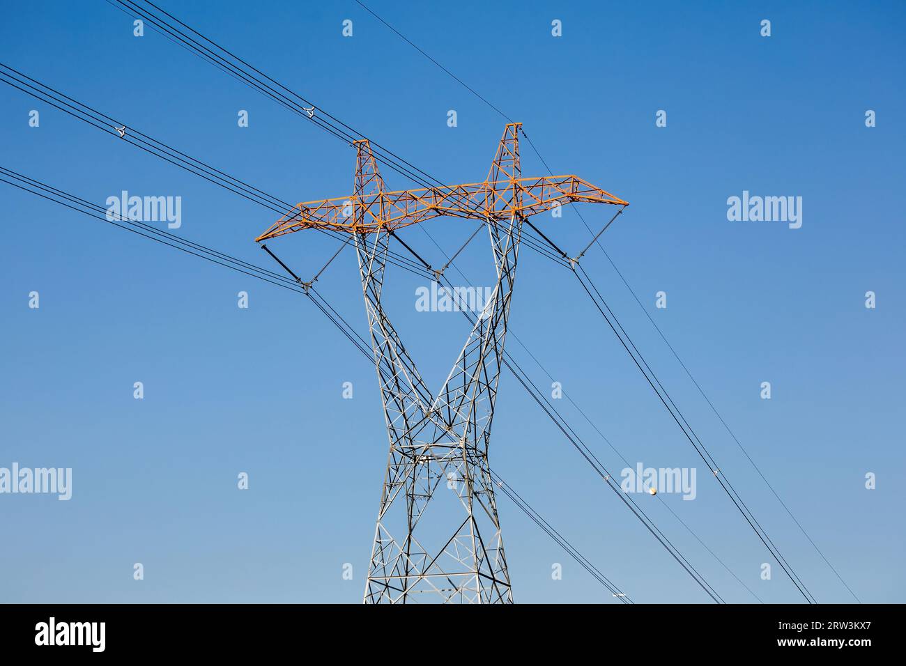 Symmetrical high voltage electricity poles in Turkey Stock Photo Alamy