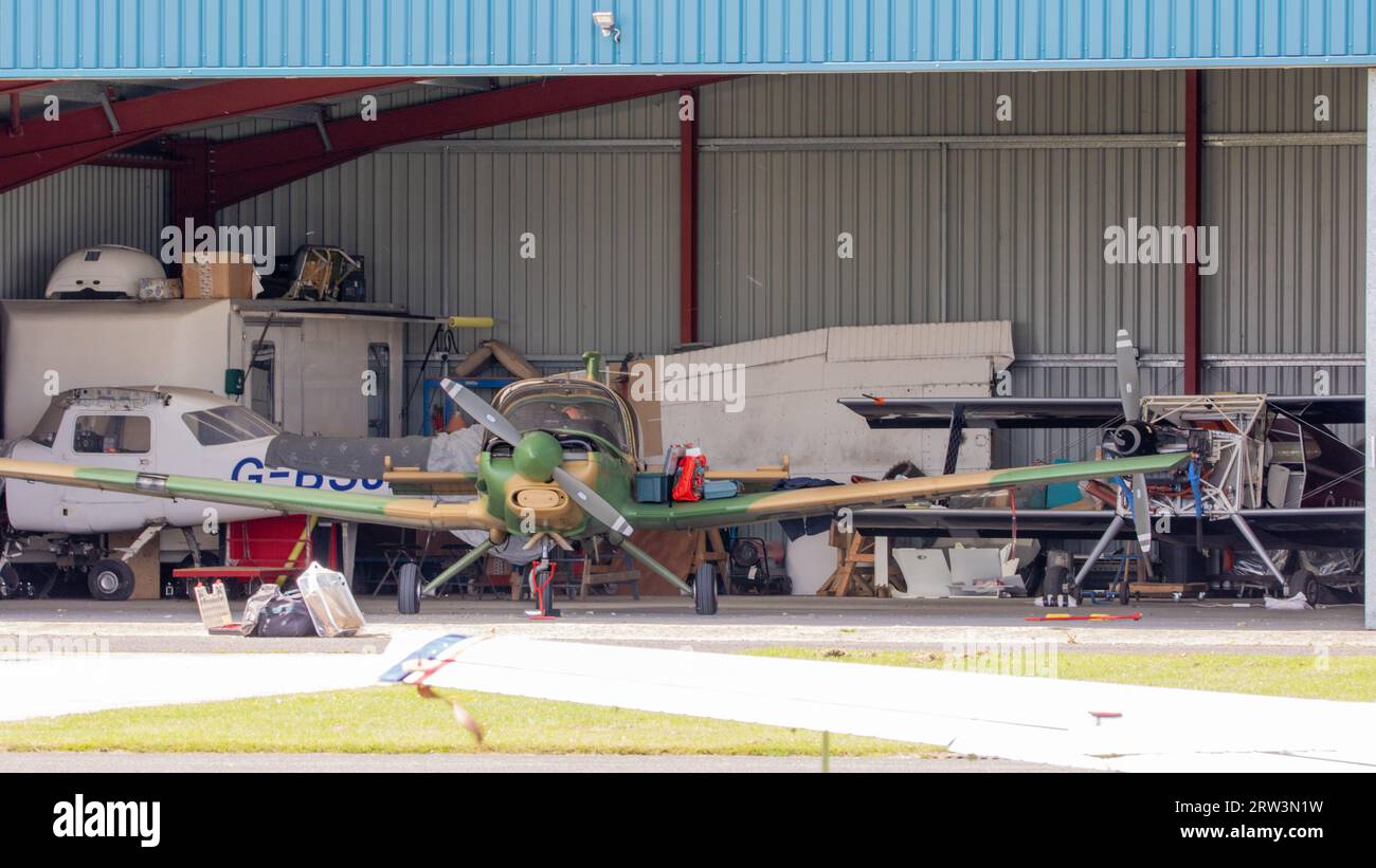 aircraft repair ad maintenance Hangar. Various light aviation assets Stock Photo