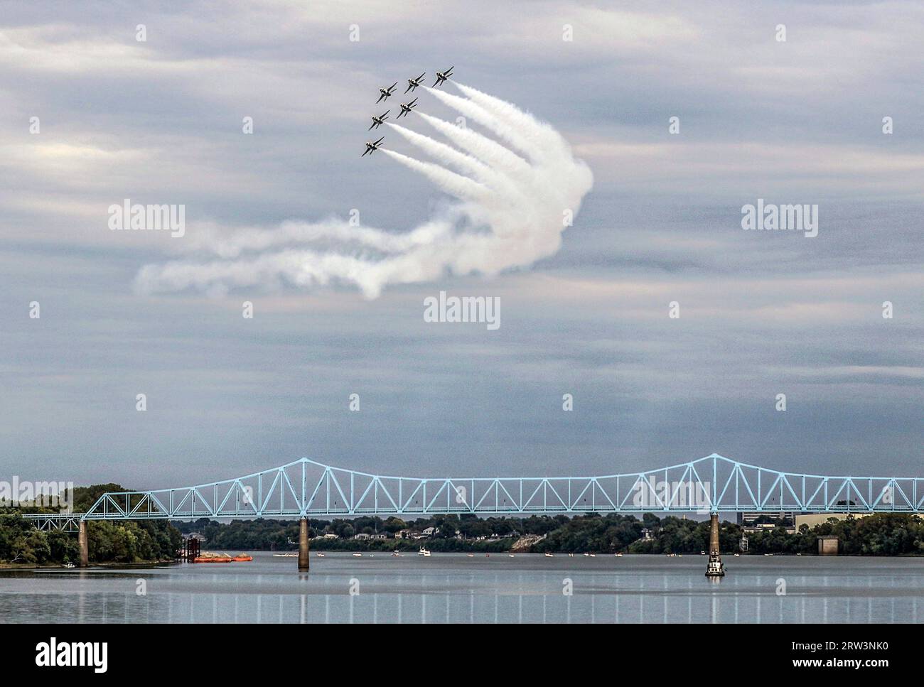 The U.S. Air Force Thunderbirds fly in formation over the Glover Cary