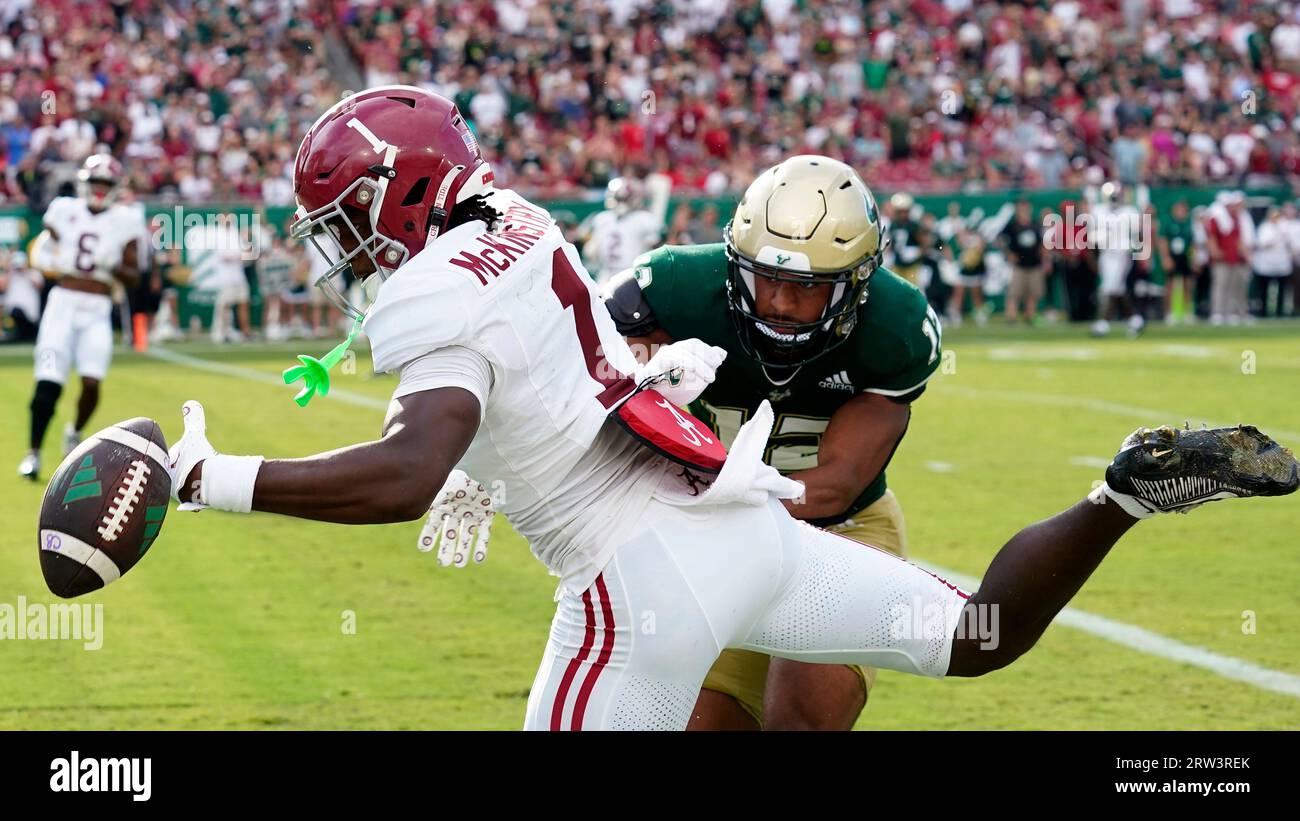 Alabama defensive back KoolAid McKinstry (1) breaks up a pass intended