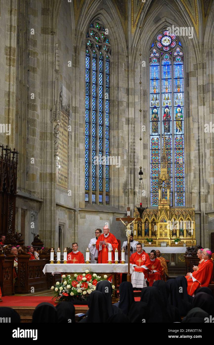 Cardinal Pietro Parolin celebrating Holy Mass on the feast of the Exaltation of the Holy Cross in St Martin's Cathedral in Bratislava, Slovakia. Stock Photo