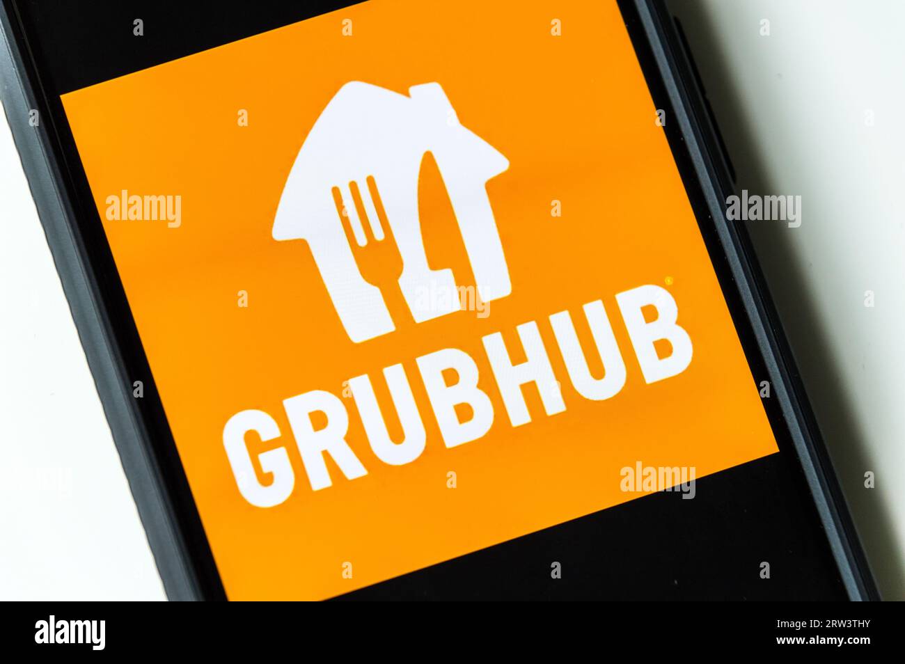 Grubhub prepared food delivery app on smartphone Stock Photo