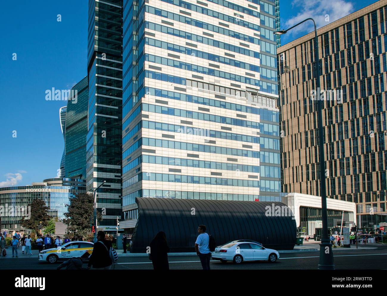 09-05-2023 Moscow Russia.  On 11 stage noticeable change of windows in right part of stage  This place of explosion of Ukranian military drone in Mosc Stock Photo