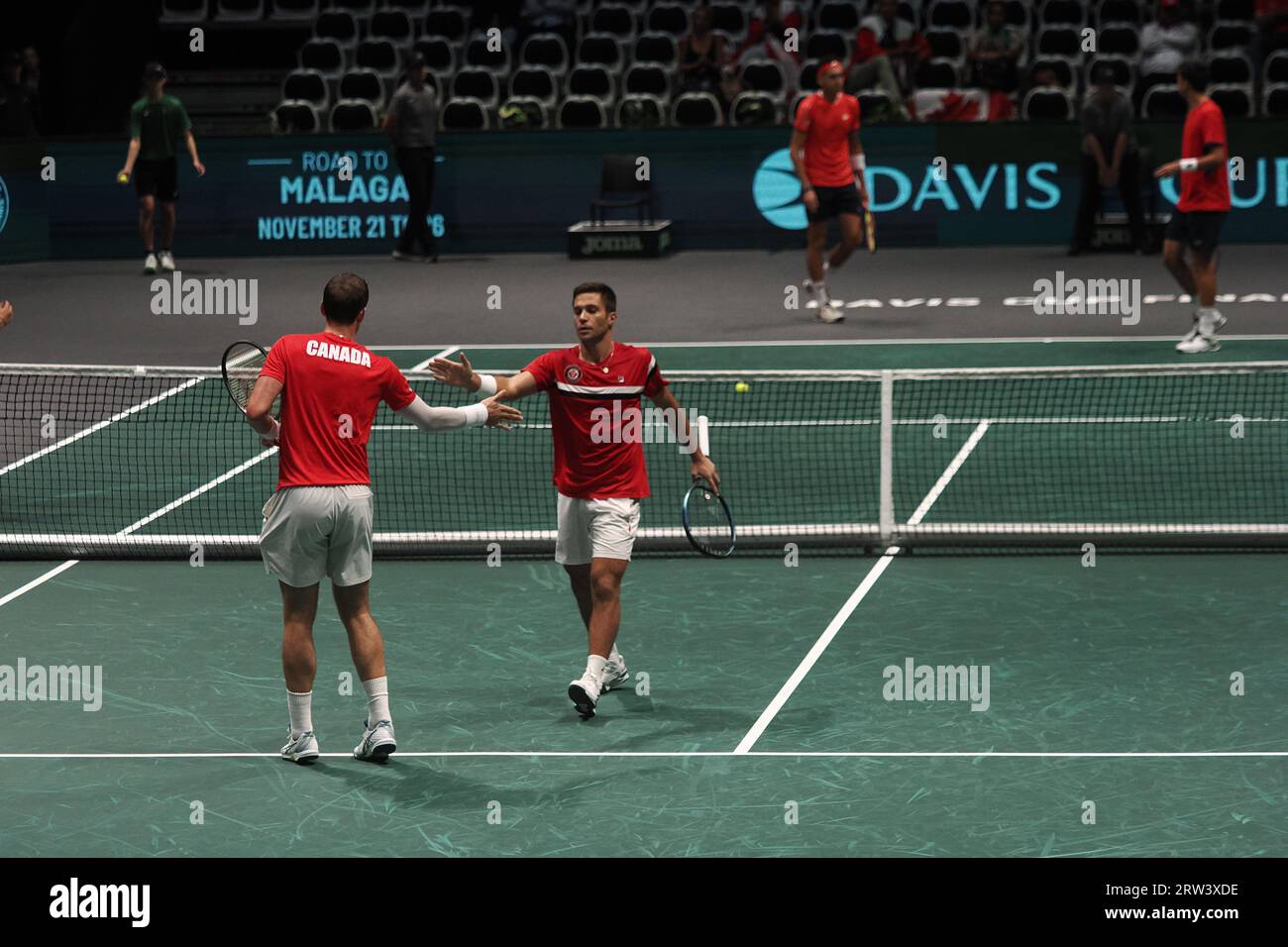 the group A double match of the Davis tennis cup final Canada vs Chile between Alexis Galarneau and Vasek Pospisil (CAN) vs Tomas Barrios Vera and Alejandro Tabilo at Unipol Arena - Bologna, Italy, September 16, 2023 - photo c.b. Stock Photo