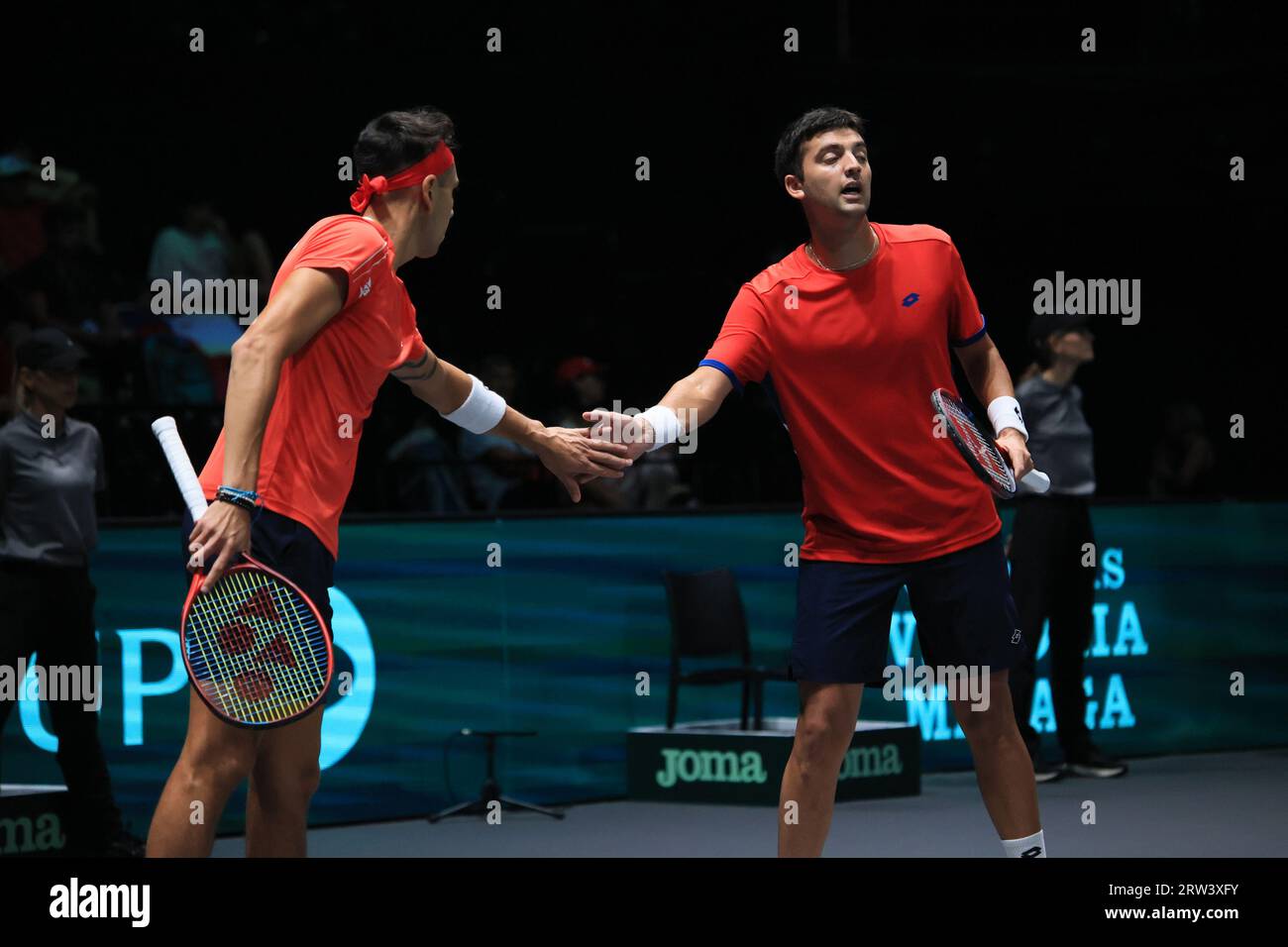 the group A double match of the Davis tennis cup final Canada vs Chile between Alexis Galarneau and Vasek Pospisil (CAN) vs Tomas Barrios Vera and Alejandro Tabilo at Unipol Arena - Bologna, Italy, September 16, 2023 - photo c.b. Stock Photo