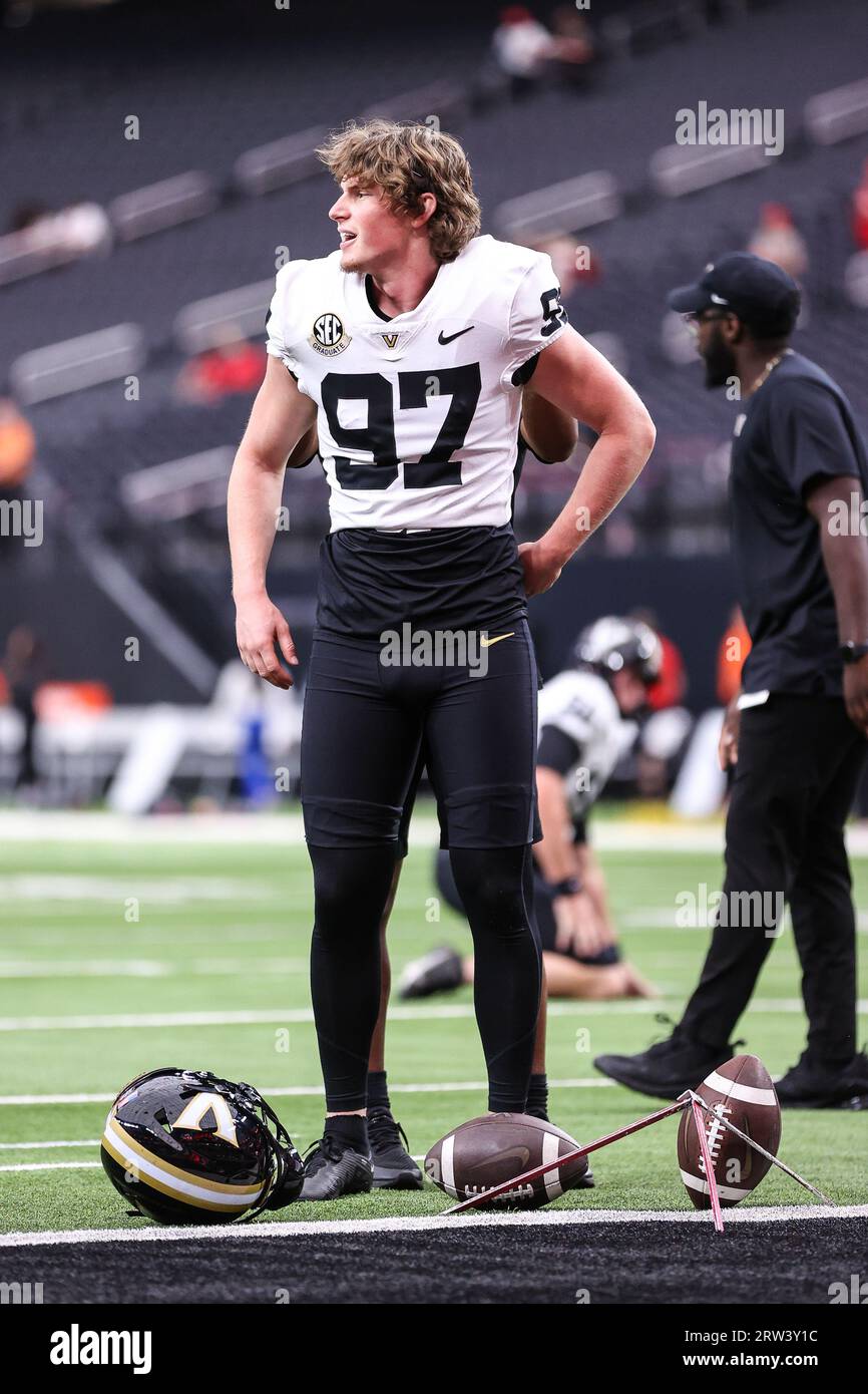 Las Vegas, NV, USA. 16th Sep, 2023. Vanderbilt Commodores place kicker Jacob Borcila (97) on the