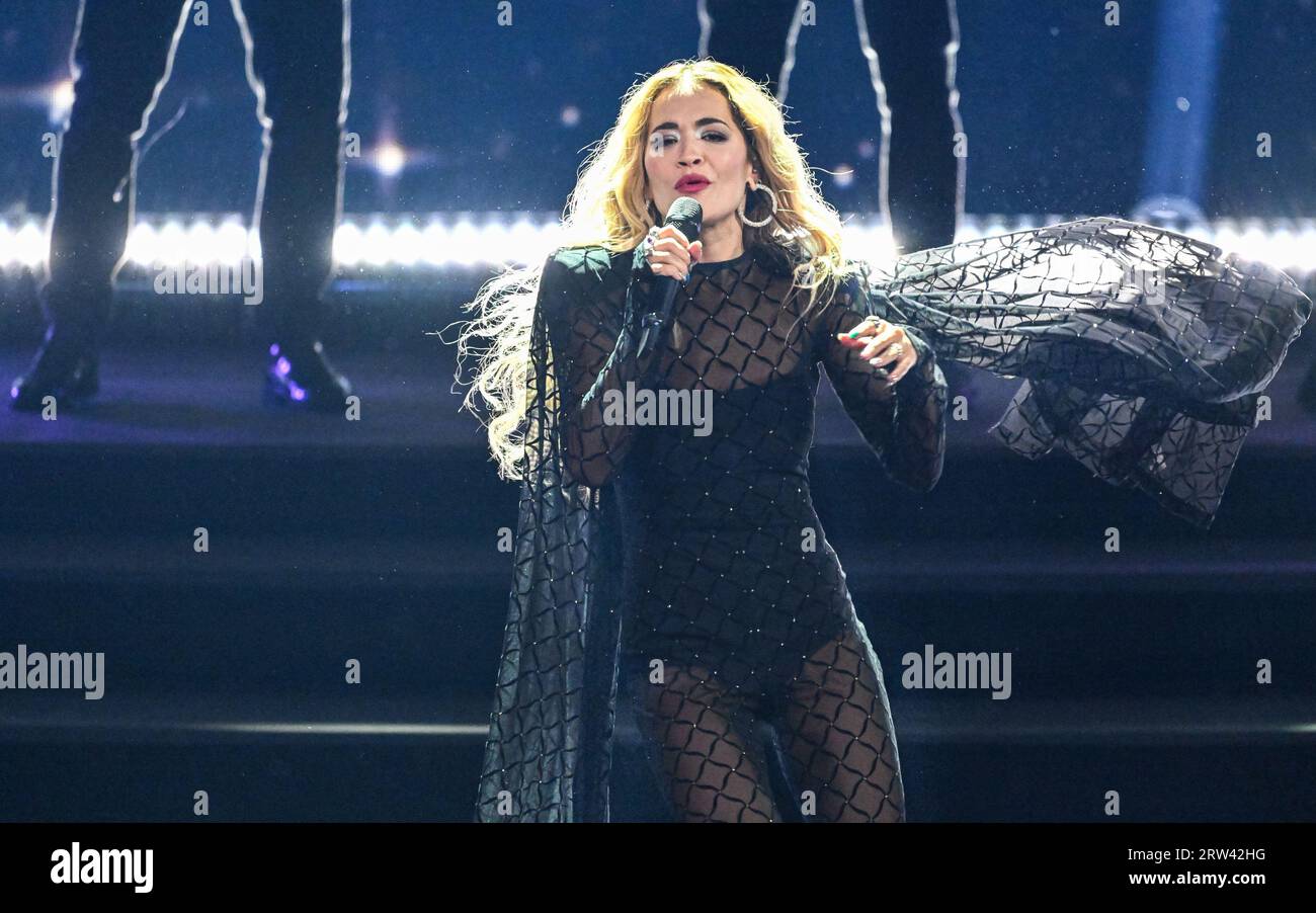 Düsseldorf, Germany. 16th Sep, 2023. British singer Rita Ora performs several of her songs on stage at the Invictus Games Düsseldorf 2023 Closing Ceremony. Credit: Imageplotter/Alamy Live News Stock Photo
