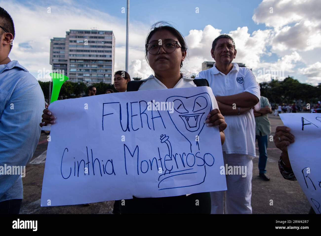 Guatemala City, Guatemala City, Guatemala. 16th Sep, 2023. Different civil societies are present in the city's Central Park to peacefully demonstrate in defense of democracy. Likewise, they demand that the law and the decision of the people be respected and ask for the resignation of the prosecutor of the Public Ministry CONSUELO PORRAS and the Head of the FECI RAFAEL CURRUCHICHE, pointing out that they do not want the new presidential duo to take office this coming 14 January. Credit: ZUMA Press, Inc./Alamy Live News Stock Photo