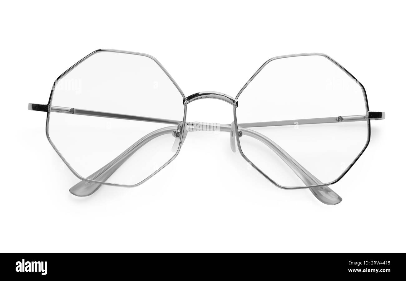 Stylish glasses with metal frame isolated on white Stock Photo Alamy