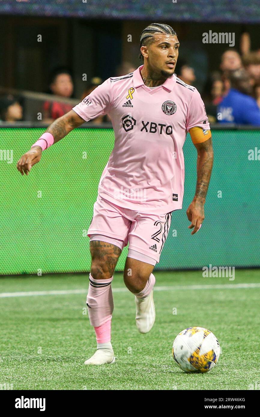 Atlanta, Georgia, USA. 16th Sep, 2023. Inter Miami defender DeAndre Yedlin (2) dribbles the ball during the game against the Atlanta United at Mercedes Benz Stadium. (Credit Image: © Debby Wong/ZUMA Press Wire) EDITORIAL USAGE ONLY! Not for Commercial USAGE! Credit: ZUMA Press, Inc./Alamy Live News Stock Photo