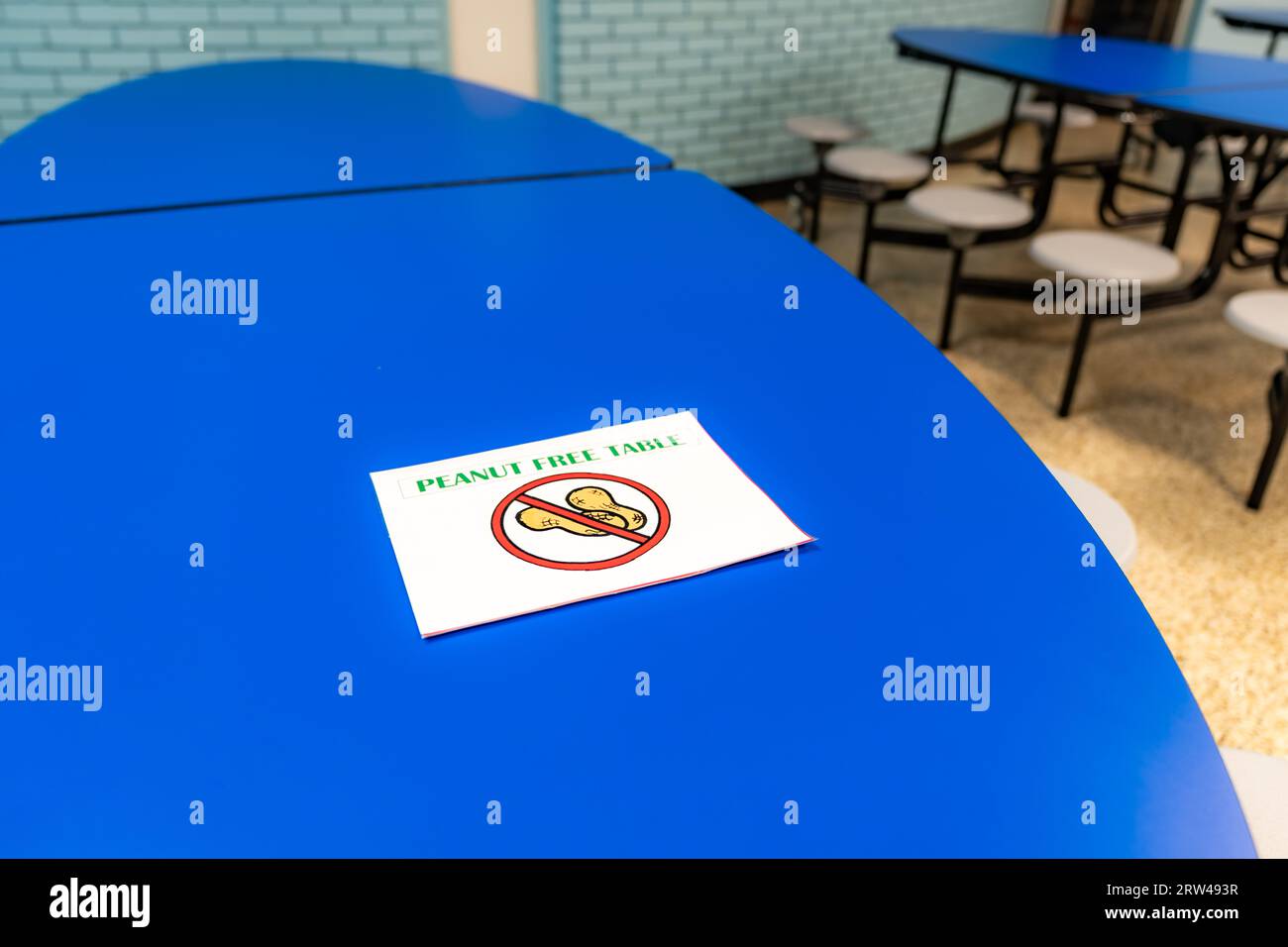 Close up of a peanut free, allergy, table at a school Stock Photo