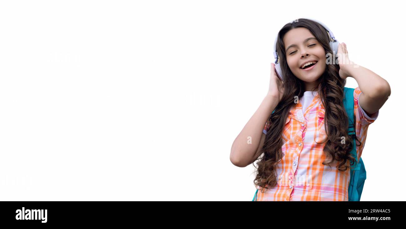 teen girl lifestyle. happy childhood. girl wearing music headphones ...