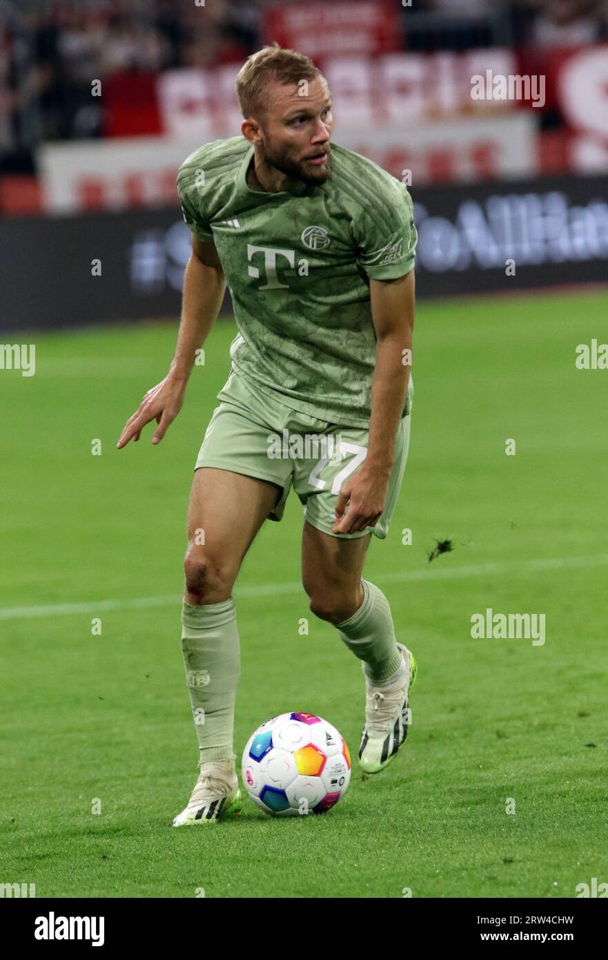 MUNICH, Germany. , . 27 Konrad LAIMER during the Bundesliga Football match between Fc Bayern Muenchen and BAYER 04 LEVERKUSEN at the Allianz Arena in Munich on 15. September 2023, Germany. DFL, Fussball, 2:2, (Photo and copyright @ ATP images/Arthur THILL (THILL Arthur/ATP/SPP) Credit: SPP Sport Press Photo. /Alamy Live News Stock Photo