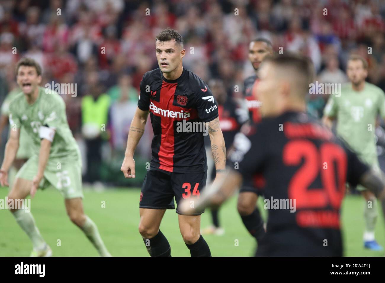 MUNICH, Germany. , . 34 Granit XHAKA during the Bundesliga Football match between Fc Bayern Muenchen and BAYER 04 LEVERKUSEN at the Allianz Arena in Munich on 15. September 2023, Germany. DFL, Fussball, 2:2, (Photo and copyright @ ATP images/Arthur THILL (THILL Arthur/ATP/SPP) Credit: SPP Sport Press Photo. /Alamy Live News Stock Photo