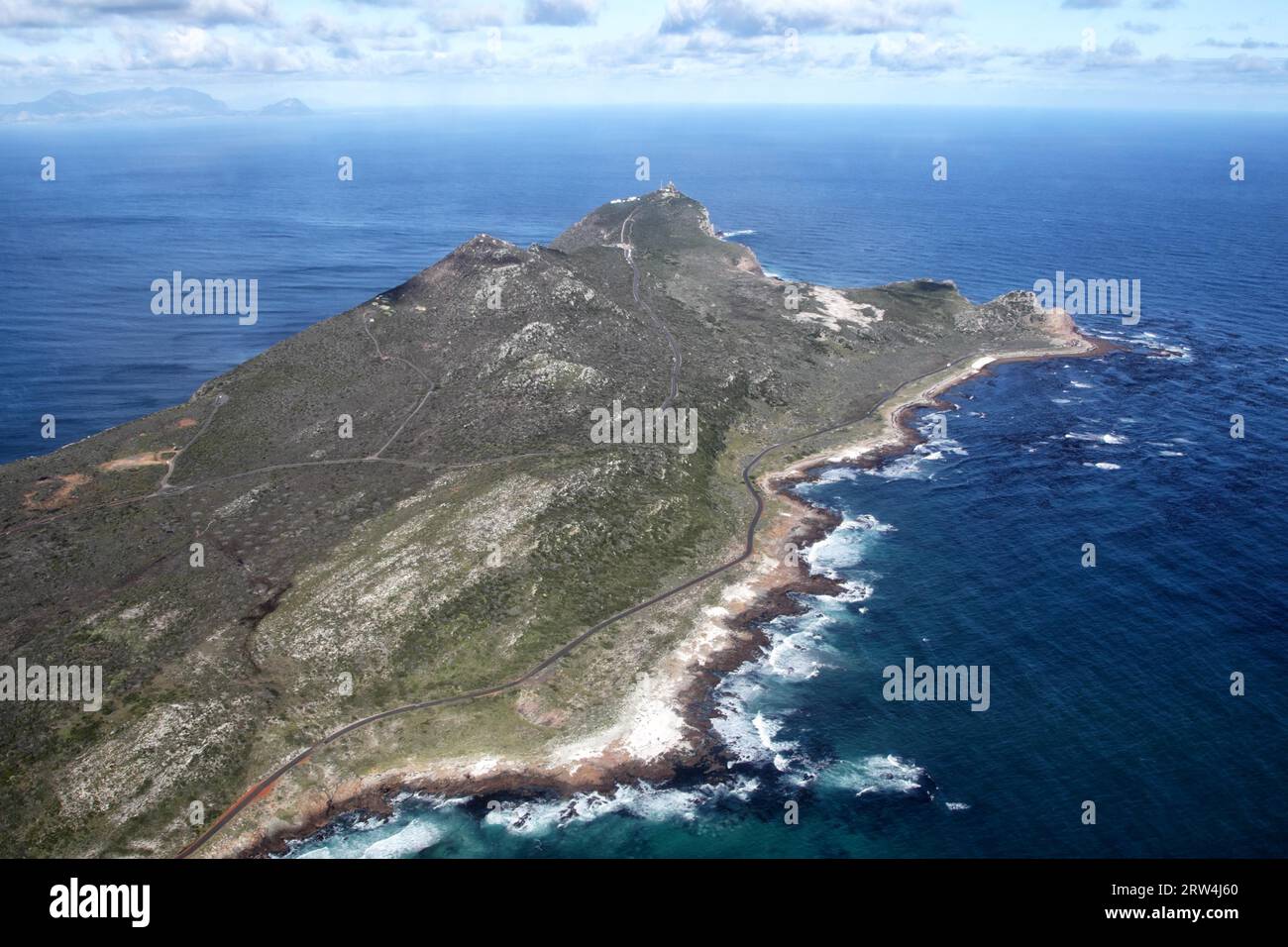 Aerial view of the southern end of the Cape Peninsula near Cape Town, South Africa, with the Cape of Good Hope and Cape Point Stock Photo