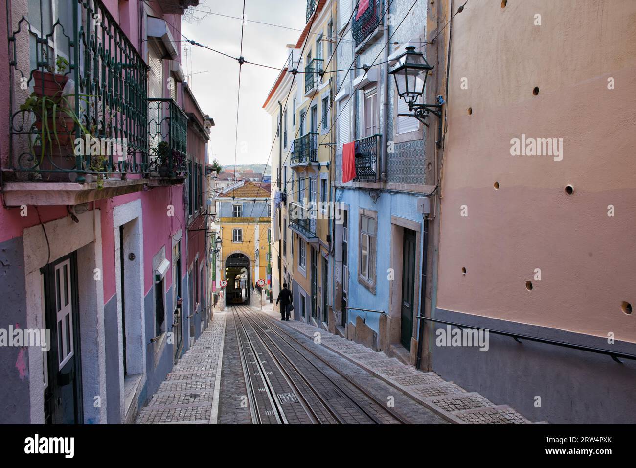 Bica funicular in the city of Lisbon, Portugal Stock Photo