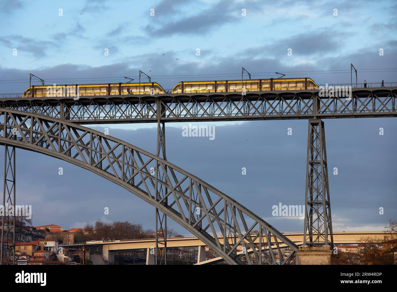 Metro on Ponte Luis I Bridge in Porto, Portugal Stock Photo